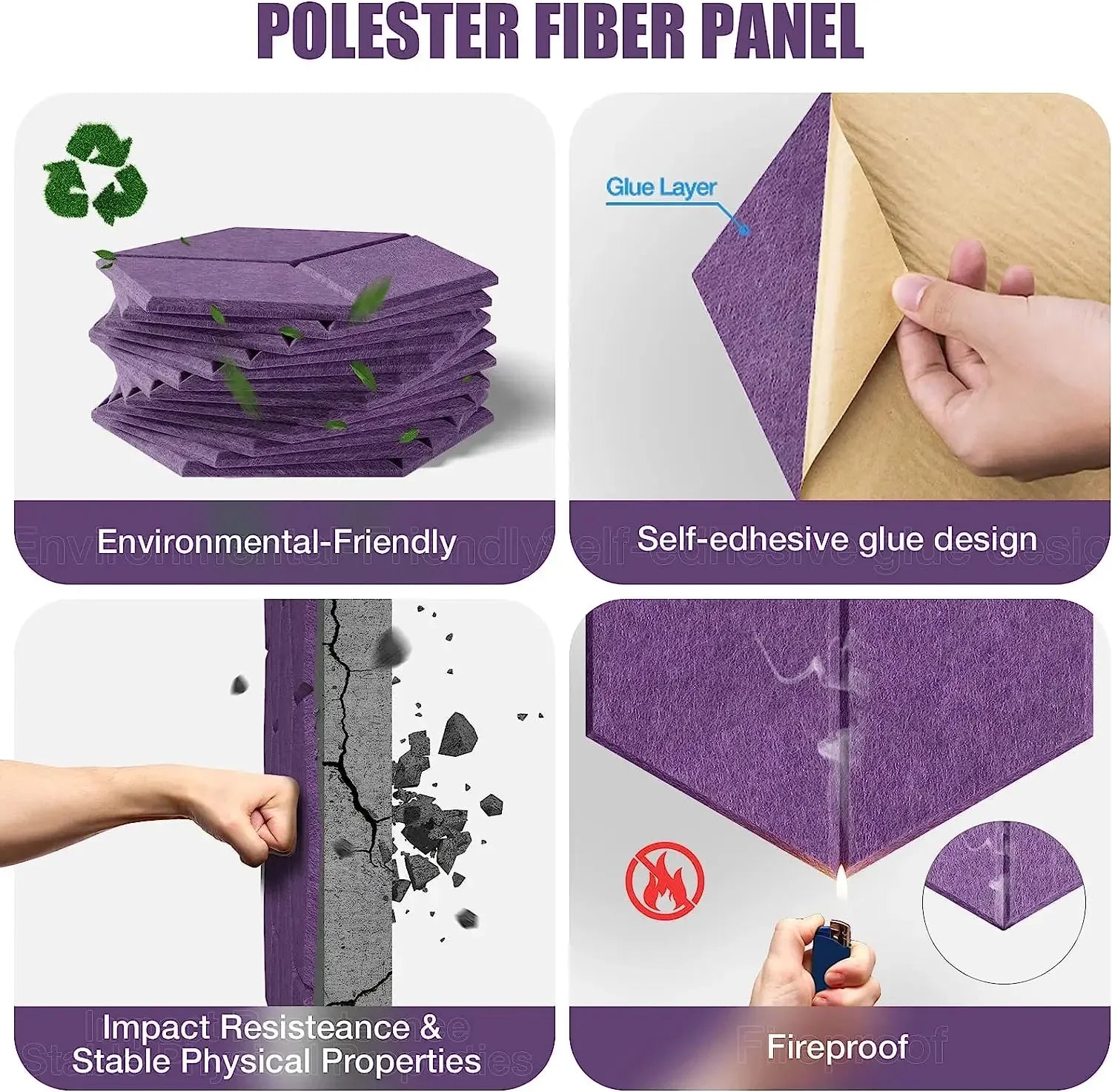 acoustic_panel wall_treatment Y-Cut Style Acoustic Panels (Set of 12) - Purple Silencemaster