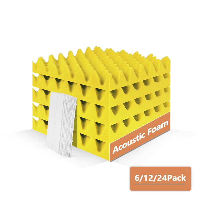 acoustic_foam wall_treatment 6-Pack Egg Crate Acoustic Foam Panels - 12"x12"x2" for Noise Reduction and Soundproofing Yellow Silencemaster