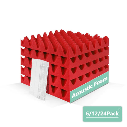 acoustic_foam wall_treatment 6-Pack Egg Crate Acoustic Foam Panels - 12"x12"x2" for Noise Reduction and Soundproofing Red Silencemaster