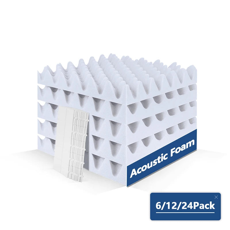 acoustic_foam wall_treatment 6-Pack Egg Crate Acoustic Foam Panels - 12"x12"x2" for Noise Reduction and Soundproofing White Silencemaster