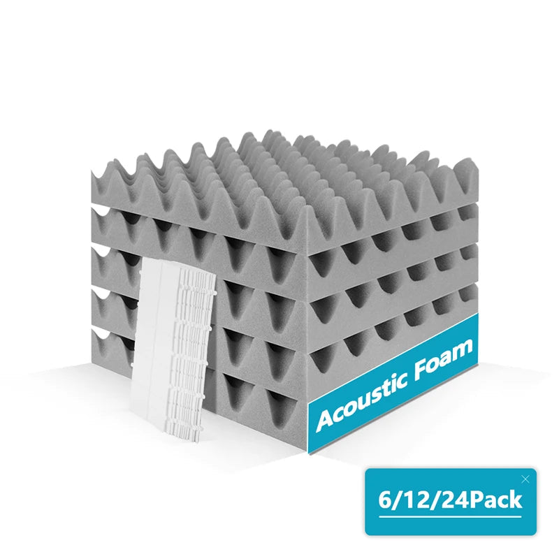 acoustic_foam wall_treatment 6-Pack Egg Crate Acoustic Foam Panels - 12"x12"x2" for Noise Reduction and Soundproofing Grey Silencemaster