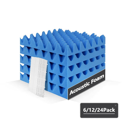 acoustic_foam wall_treatment 6-Pack Egg Crate Acoustic Foam Panels - 12"x12"x2" for Noise Reduction and Soundproofing Blue Silencemaster