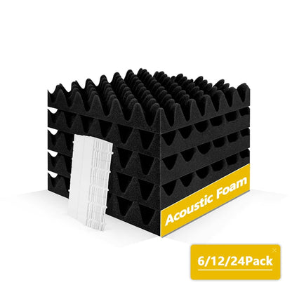 acoustic_foam wall_treatment 6-Pack Egg Crate Acoustic Foam Panels - 12"x12"x2" for Noise Reduction and Soundproofing Black Silencemaster