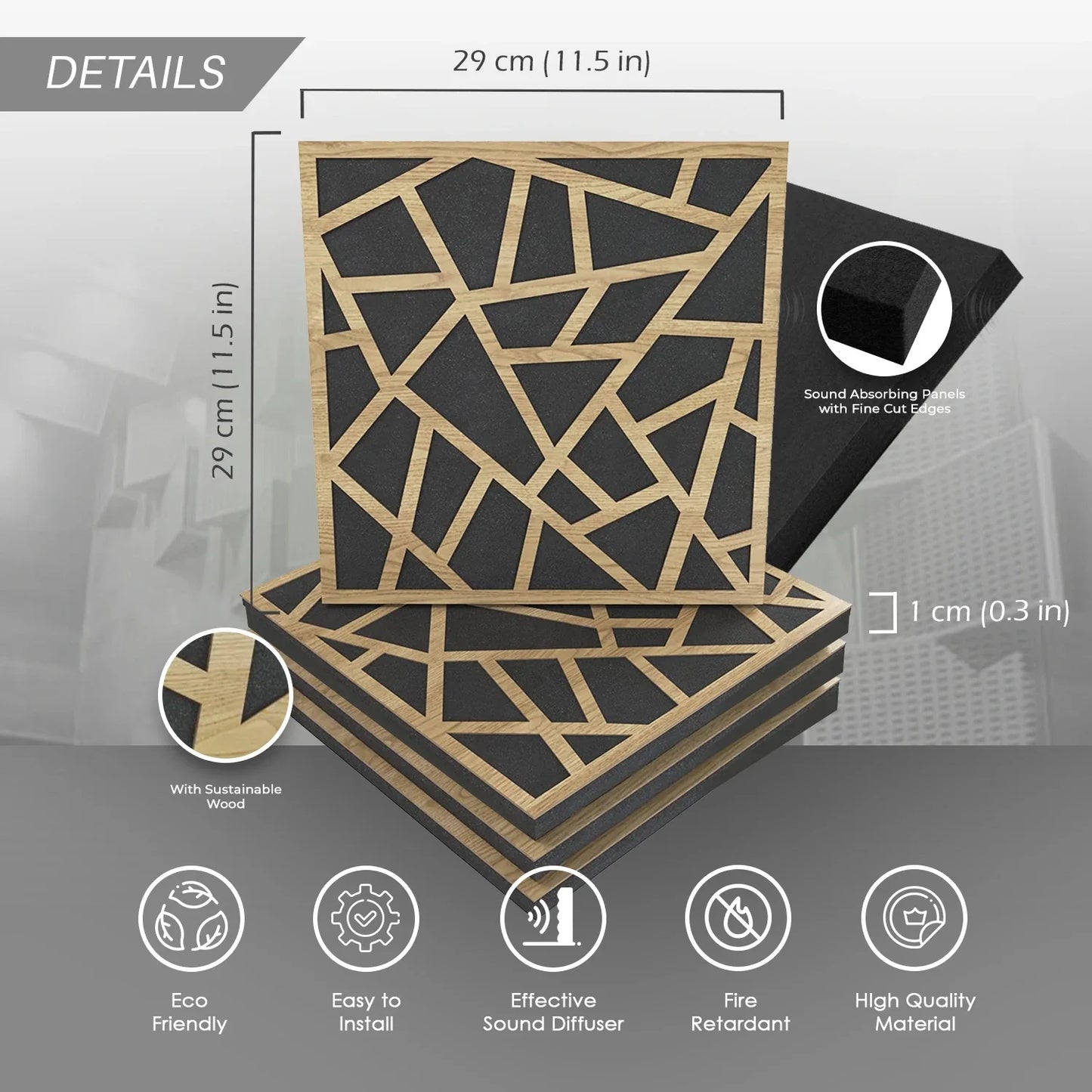 acoustic_panel wall_treatment Wooden Acoustic Panel Sound Diffuser - Square Forest Silencemaster