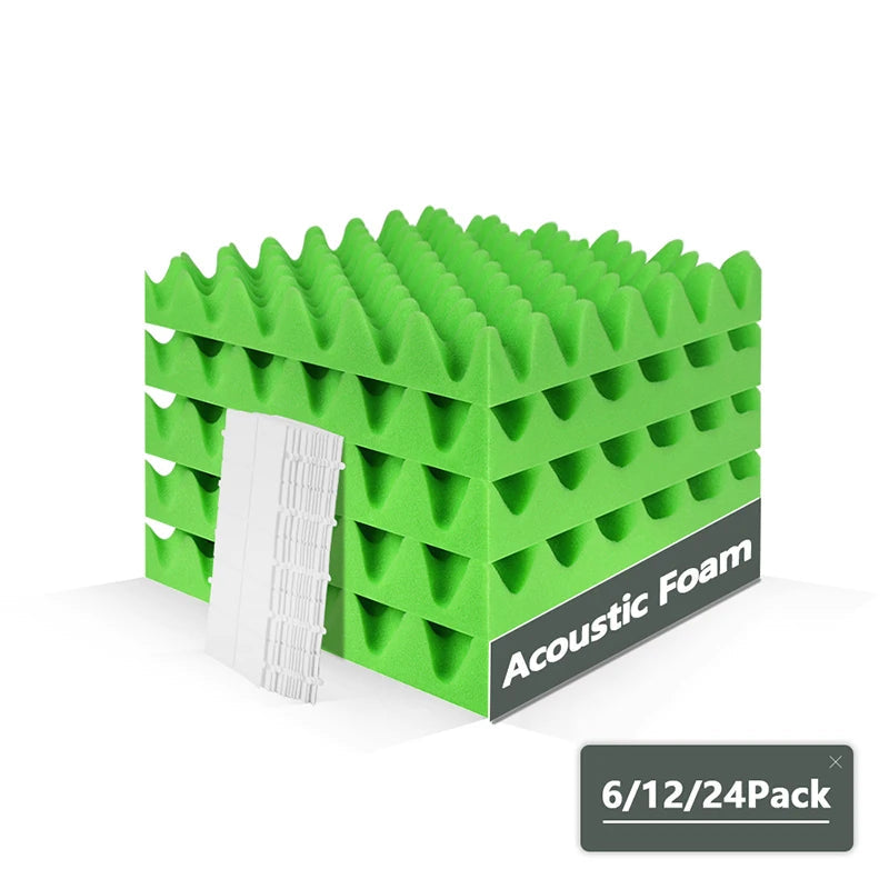 acoustic_foam wall_treatment 6-Pack Egg Crate Acoustic Foam Panels - 12"x12"x2" for Noise Reduction and Soundproofing Green Silencemaster