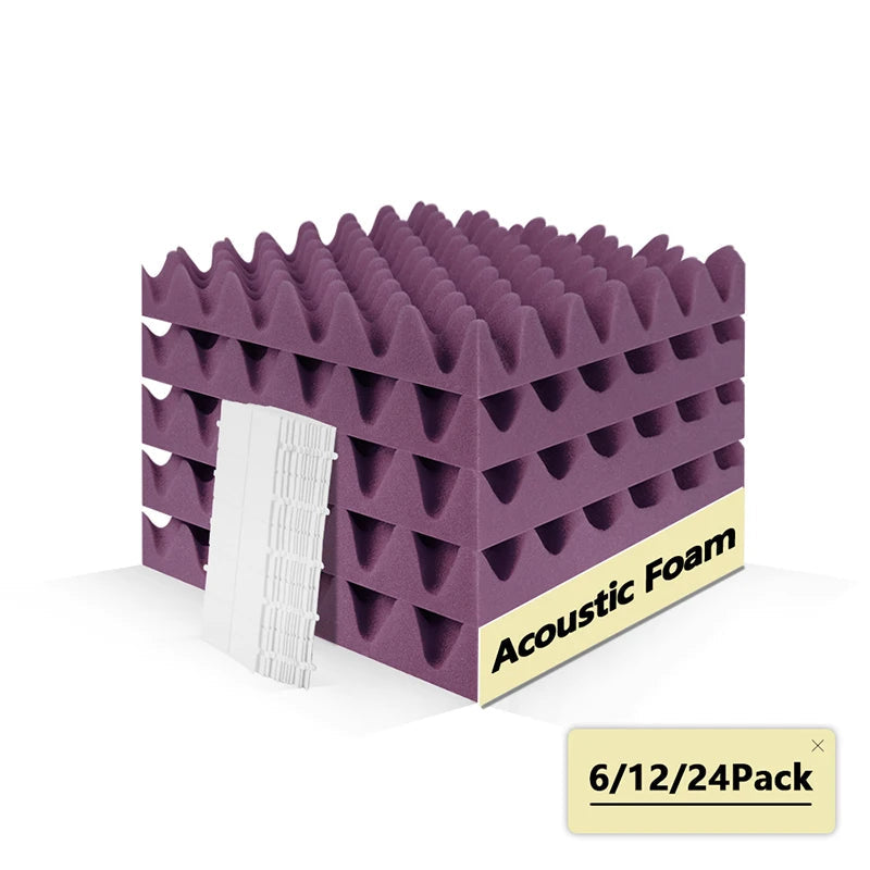 acoustic_foam wall_treatment 6-Pack Egg Crate Acoustic Foam Panels - 12"x12"x2" for Noise Reduction and Soundproofing Purple Silencemaster