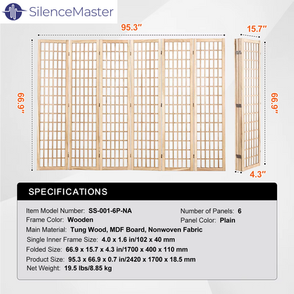 floor_divider Natural Wood 6-Panel Soundproof Divider Silencemaster